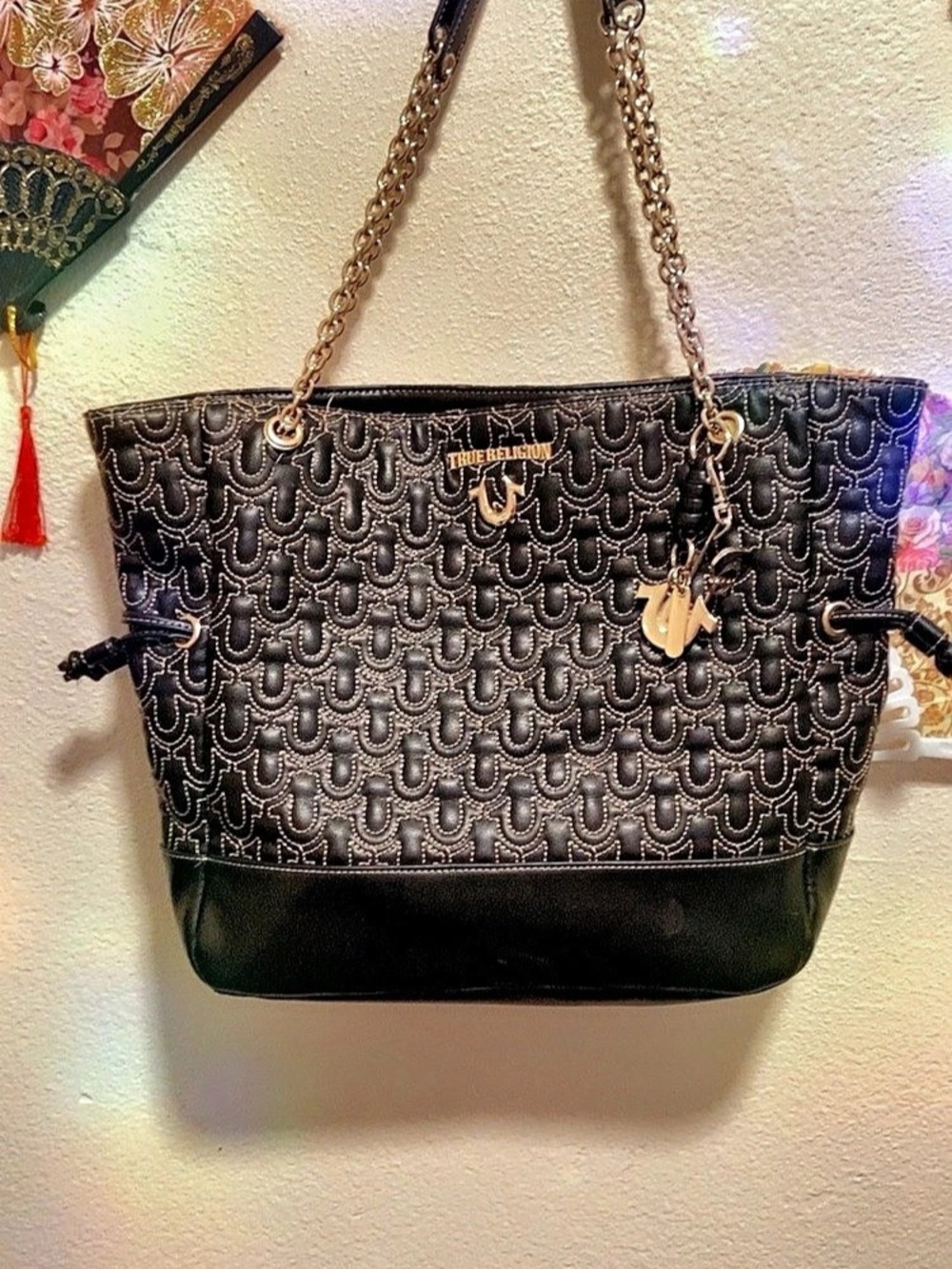 True Religion Horseshoe Quilt Charm Tote Black Tote Bag
